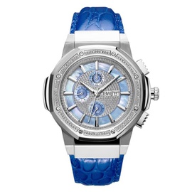 Jbw MEN'S Saxon 10 Year Leather Blue Mother of Pearl (Crystal Pave) Dial Watch JB-6101L-10B