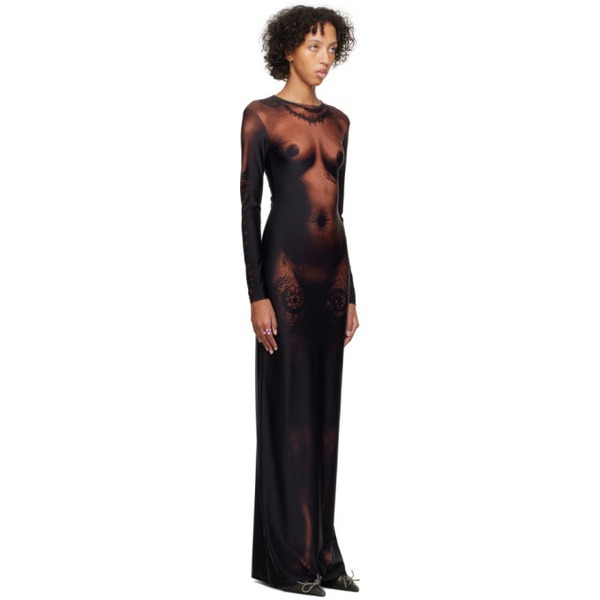 장 폴 고티에 Jean Paul Gaultier Black & Brown The Long Ebony Body Tattoo Maxi Dress 241808F055002