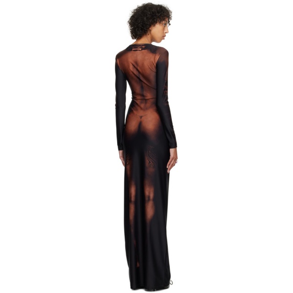  장 폴 고티에 Jean Paul Gaultier Black & Brown The Long Ebony Body Tattoo Maxi Dress 241808F055002