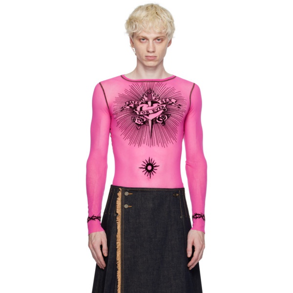  장 폴 고티에 Jean Paul Gaultier Pink Flocked Long Sleeve T-Shirt 241808M213006