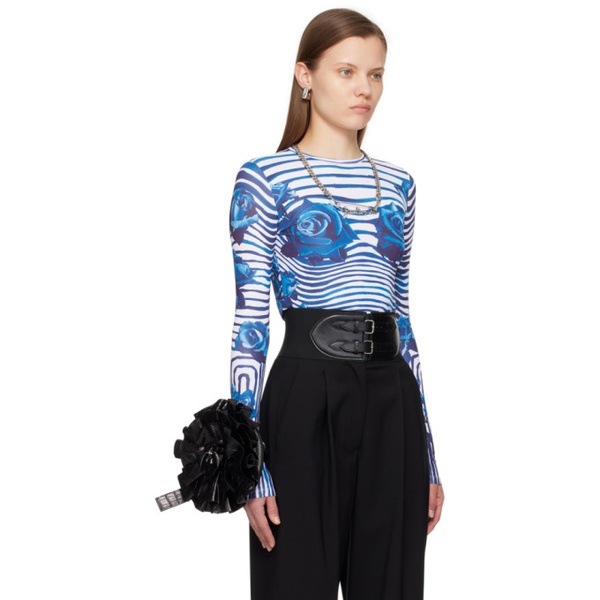  장 폴 고티에 Jean Paul Gaultier White & Blue Flower Body Morphing Long Sleeve T-Shirt 242808F110002