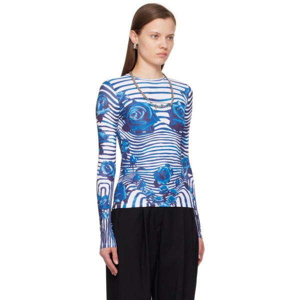  장 폴 고티에 Jean Paul Gaultier White & Blue Flower Body Morphing Long Sleeve T-Shirt 242808F110002