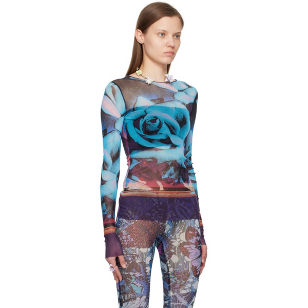  장 폴 고티에 Jean Paul Gaultier Purple & Blue Roses Long Sleeve T-Shirt 242808F110007