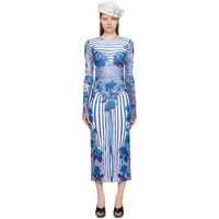 장 폴 고티에 Jean Paul Gaultier White & Blue Flower Body Morphing Maxi Dress 242808F054001
