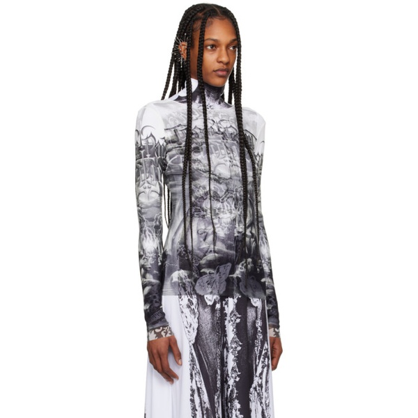  장 폴 고티에 Jean Paul Gaultier Black & White The Diablo Long Sleeve T-Shirt 242808F110005