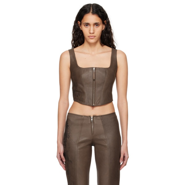  장 폴 고티에 Jean Paul Gaultier Brown The Tattoo Leather Tank Top 241808F111009