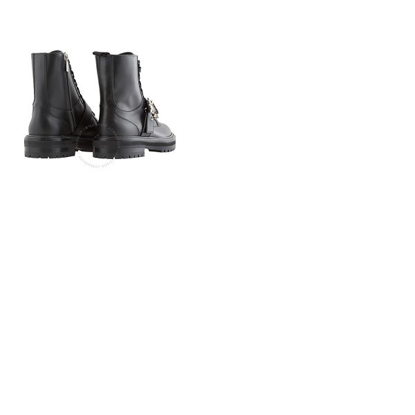  지미 추 Jimmy Choo Ladies Cora Black Leather Crystal Combat Boots Cora FLAT ZXX BLACK/CRYSTAL