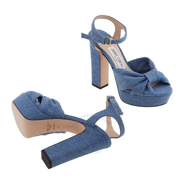  지미 추 Jimmy Choo Ladies Denim Heloise 120 Knotted Denim Platform Sandals Heloise 120 DEN