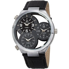 Joshua And Sons MEN'S Black Genuine Leather Grey Dial JX119GY