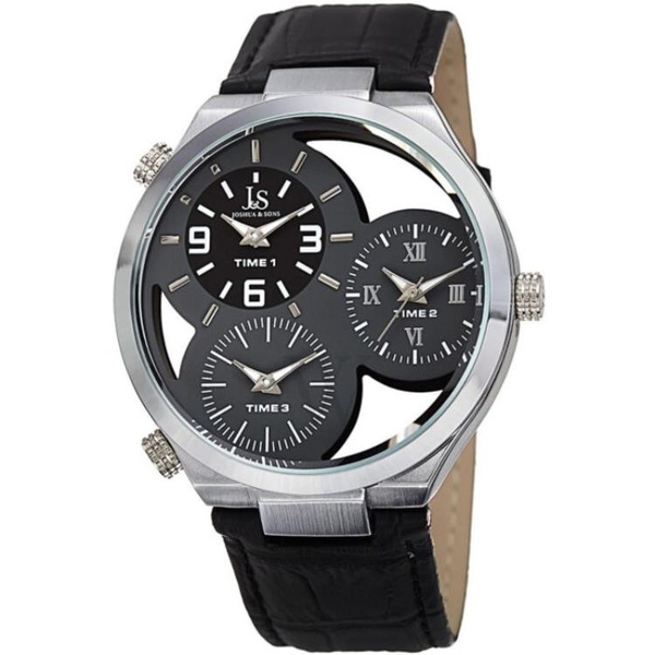  Joshua And Sons MEN'S Black Genuine Leather Grey Dial JX119GY