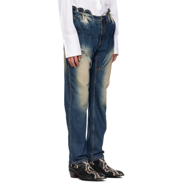  Juntae Kim Blue Gathered Corset Jeans 232092M186002