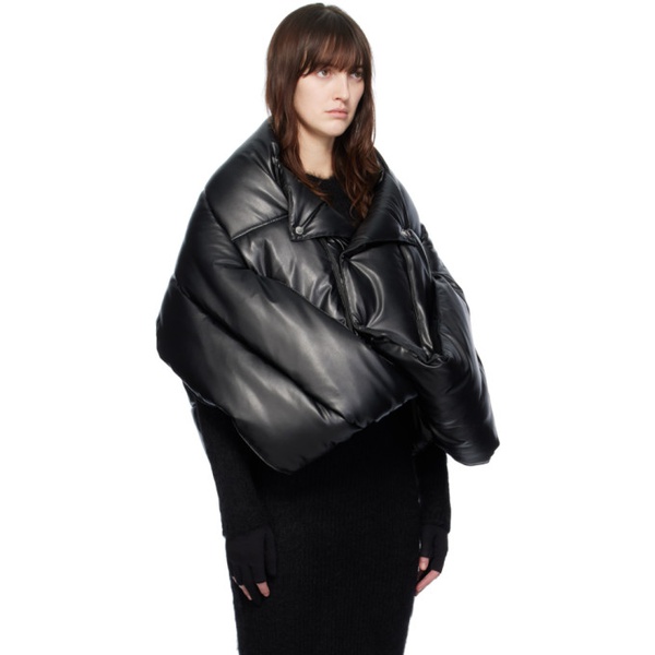  준야 와타나베 Junya Watanabe Black Overlay Faux-Leather Puffer Jacket 232253F061000