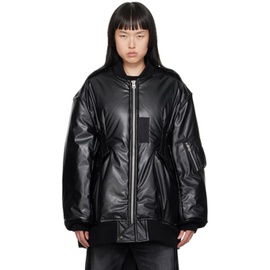 준야 와타나베 Junya Watanabe Black Insulated Faux-Leather Bomber Jacket 232253F058000