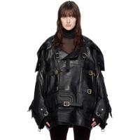 준야 와타나베 Junya Watanabe Black Fringed Faux-Leather Jacket 232253F063005