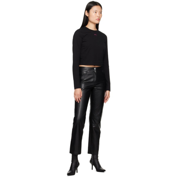  준지 Juun.J Black Darted Faux-Leather Trousers 232343F087001