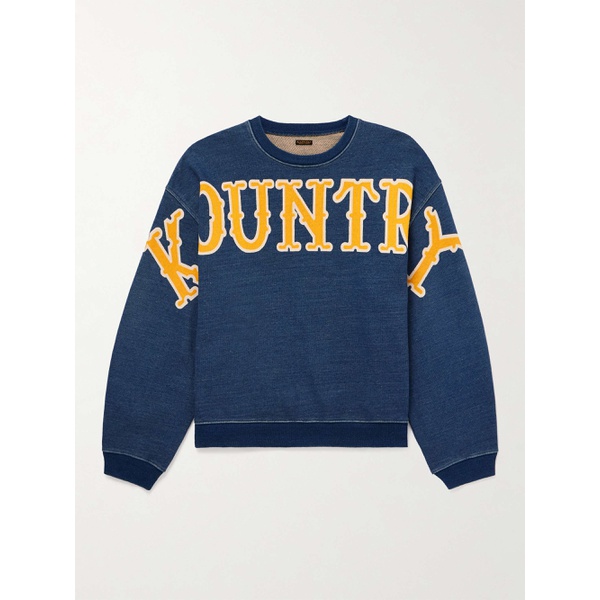  KAPITAL Denim-Trimmed Logo-Print Cotton-Jersey Sweatshirt 1647597309323359