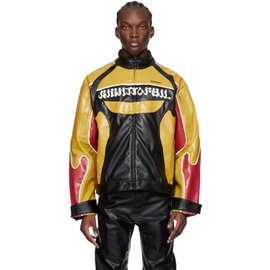 KUSIKOHC Black & Yellow Rider Faux-Leather Jacket 241216M180005