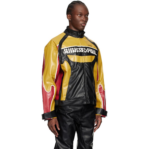  KUSIKOHC Black & Yellow Rider Faux-Leather Jacket 241216M180005