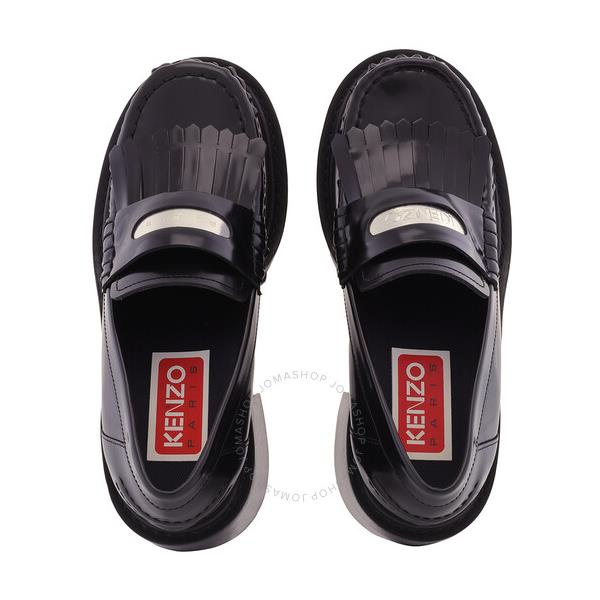  Kenzo Black Leather Fringed smile Heeled Loafers FD52LO705L67.99