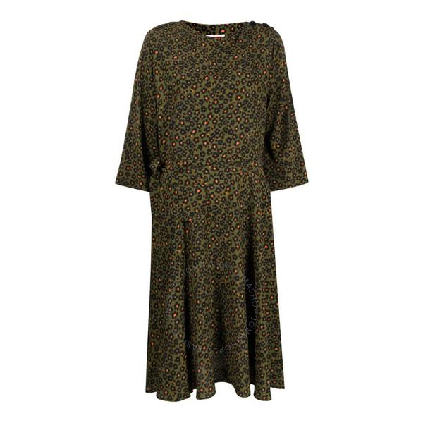  Kenzo Ladies Khaki Hana Leopard-Print Midi Dress FD52RO1179O3.50