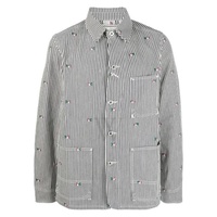 Kenzo MEN'S Rinse Blue Denim Pixel Stripe Workwear Shirt Jacket FD55DV1026J1.DM