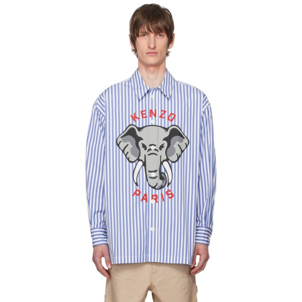  White & Blue Kenzo Paris Elephant Shirt 241387M192005