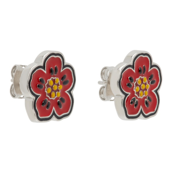  Red & Silver Kenzo Paris Kenzo Crest Earrings 241387M144001