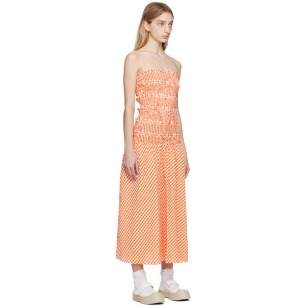  Orange & White Kenzo Paris Check Midi Dress 231387F054000