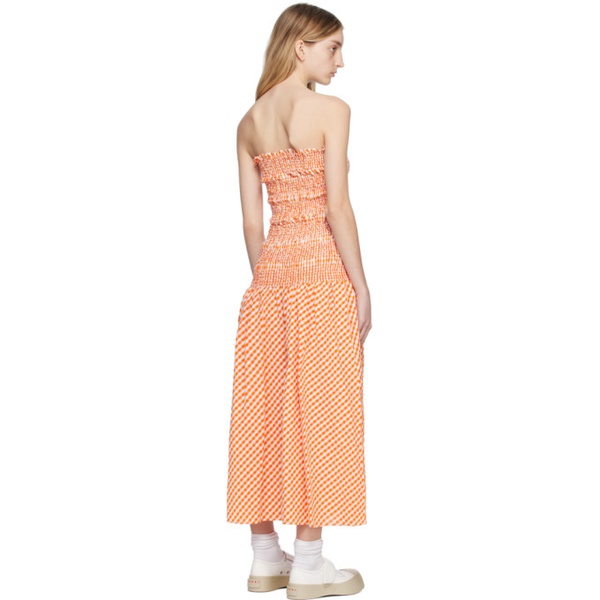  Orange & White Kenzo Paris Check Midi Dress 231387F054000