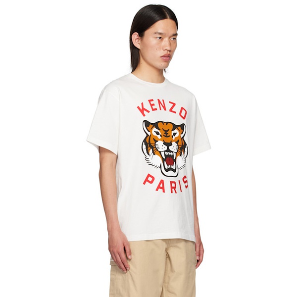  White Kenzo Paris Lucky Tiger T-Shirt 242387M213006