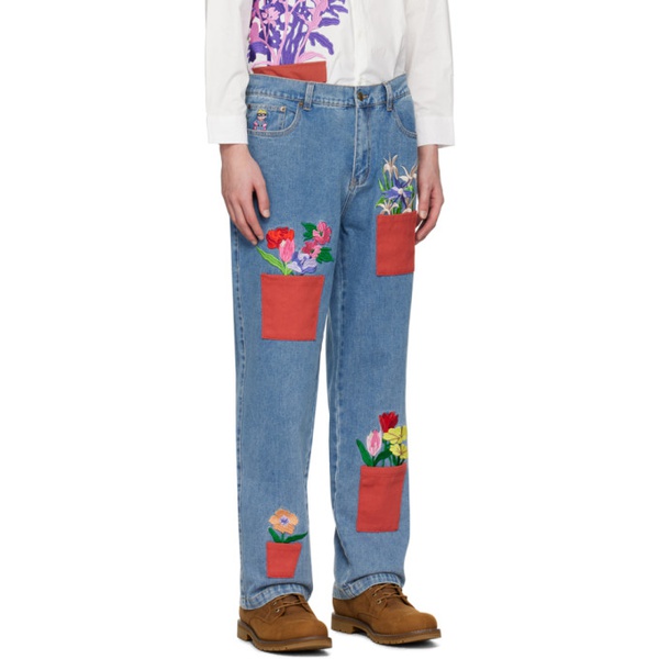  KidSuper Blue All Over Flower Pots Jeans 241842M186002