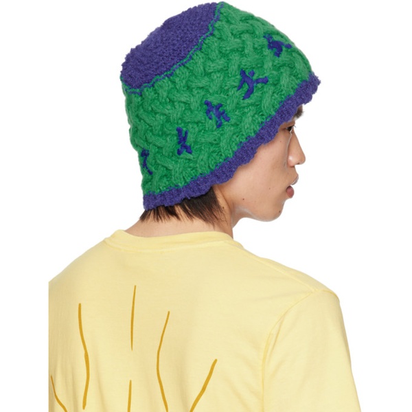  KidSuper Blue & Green Running Man Crochet Hat 241842M140000