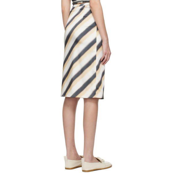  기준 Kijun Brown & White Striped Midi Skirt 231586F092000