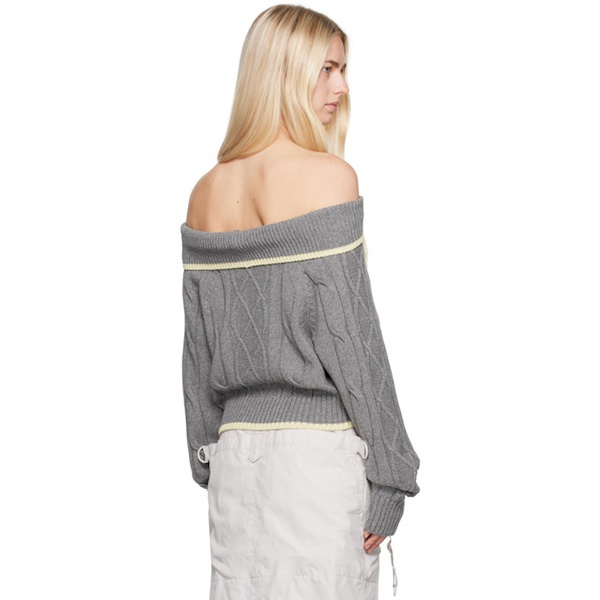  기준 Kijun Gray Off-Shoulder Sweater 242586F096002