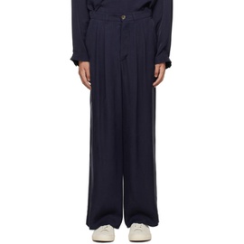 King & Tuckfield Navy Pleated Trousers 232564M191002