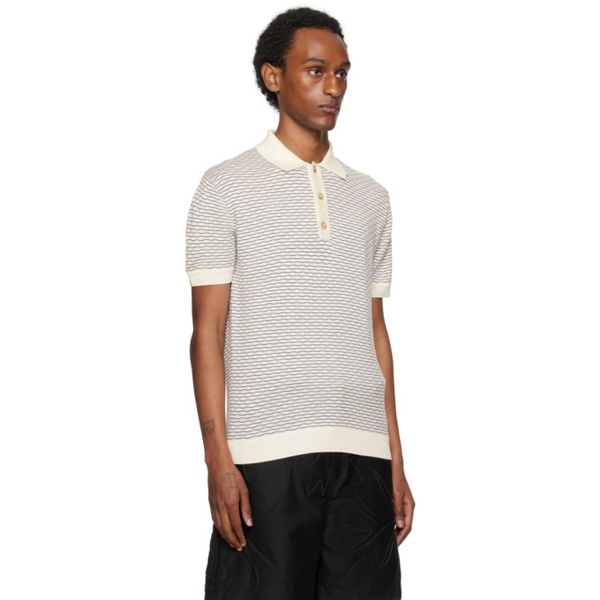  King & Tuckfield 오프화이트 Off-White & Navy Wavy Line Polo 241564M212010