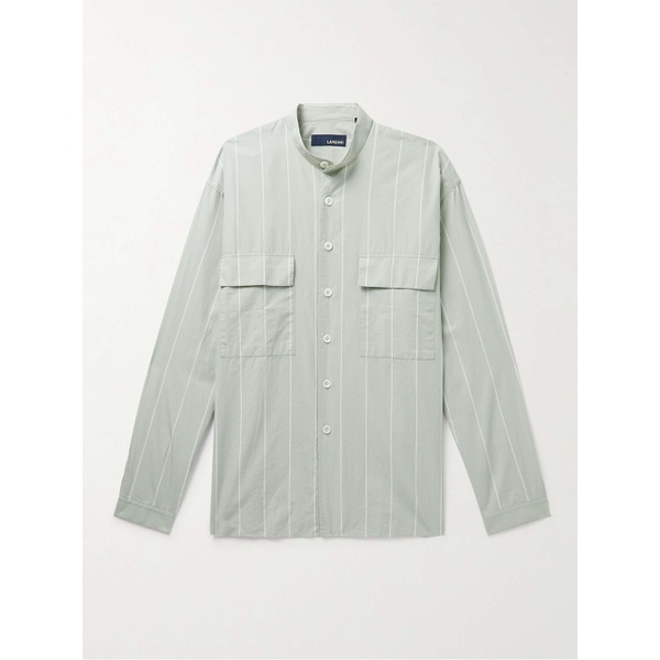  LARDINI Grandad-Collar Striped Cotton-Poplin Shirt 1647597293973009