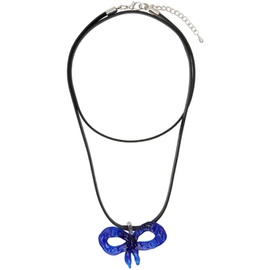 LEVENS JEWELS Black & Blue Bow Pendant Necklace 241203F023008