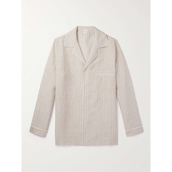  LORETTA CAPONI Camp-Collar Striped Linen and Cotton-Blend Shirt 1647597311037967