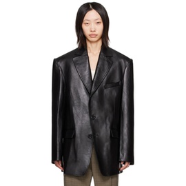 LU'U DAN Black Oversized Tailored Leather Jacket 232331F064002