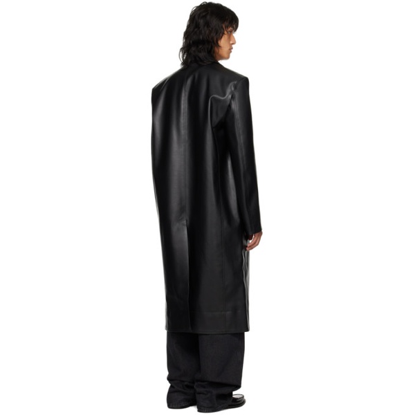  LUU DAN Black Notched Lapel Faux-Leather Coat 232331M176004