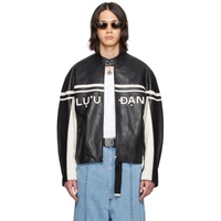 LUU DAN Black & White Paneled Leather Jacket 232331M181001