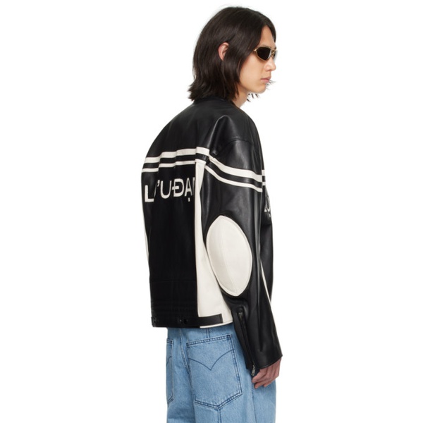  LUU DAN Black & White Paneled Leather Jacket 232331M181001