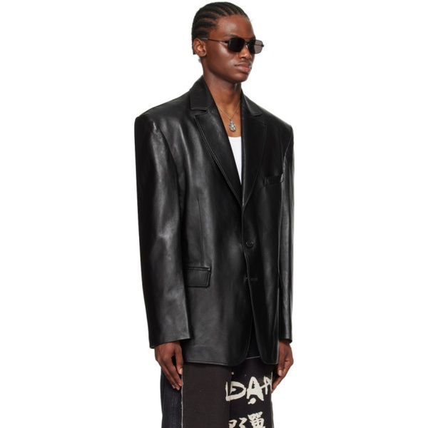  LUU DAN Black Oversized Tailored Leather Jacket 232331M181000