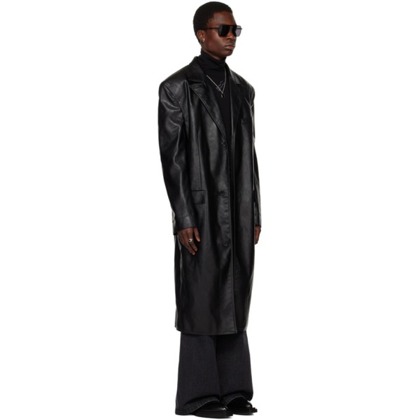  LUU DAN Black Peaked Lapel Leather Coat 231331M176000