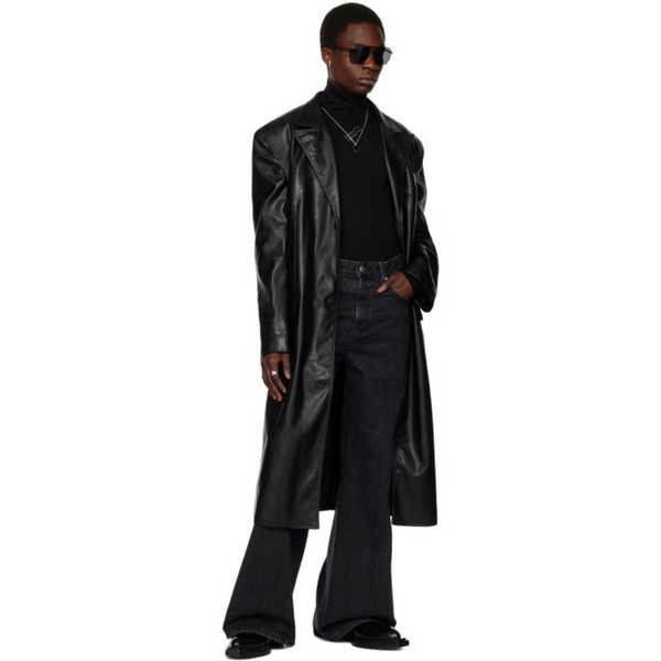  LUU DAN Black Peaked Lapel Leather Coat 231331M176000