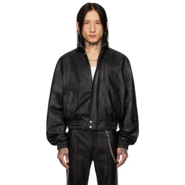 LUU DAN Black Raglan Leather Jacket 241331M181000