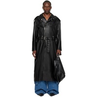 LUU DAN Black Long Perfecto Leather Coat 241331M181002