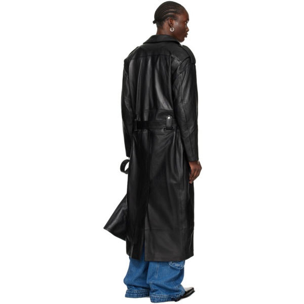  LUU DAN Black Long Perfecto Leather Coat 241331M181002