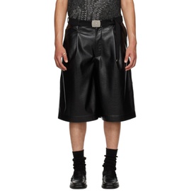 LUU DAN Black Pleated Faux-Leather Shorts 232331M193002